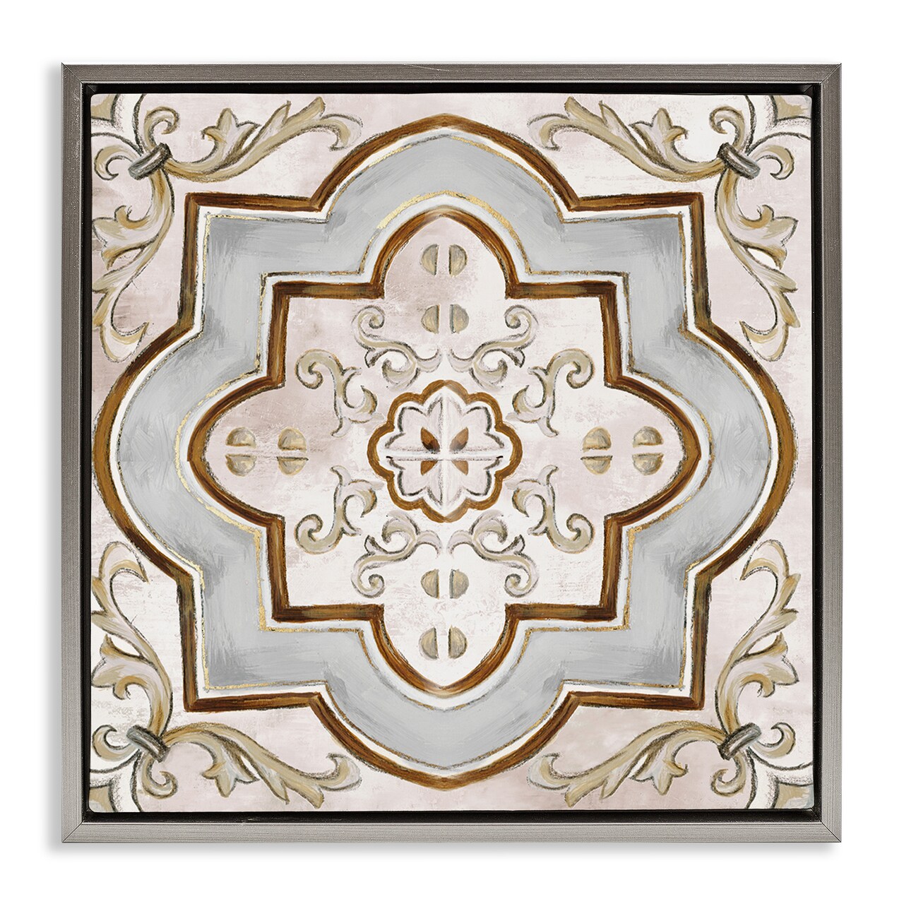 Stupell Industries Traditional Symmetrical Tile Floater Framed Canvas Wall Art Design by Eli Jones